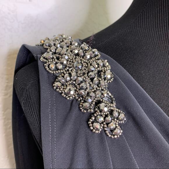 Cache charcoal gray rhinestone shoulder open back dress size 6 - Picture 4 of 15